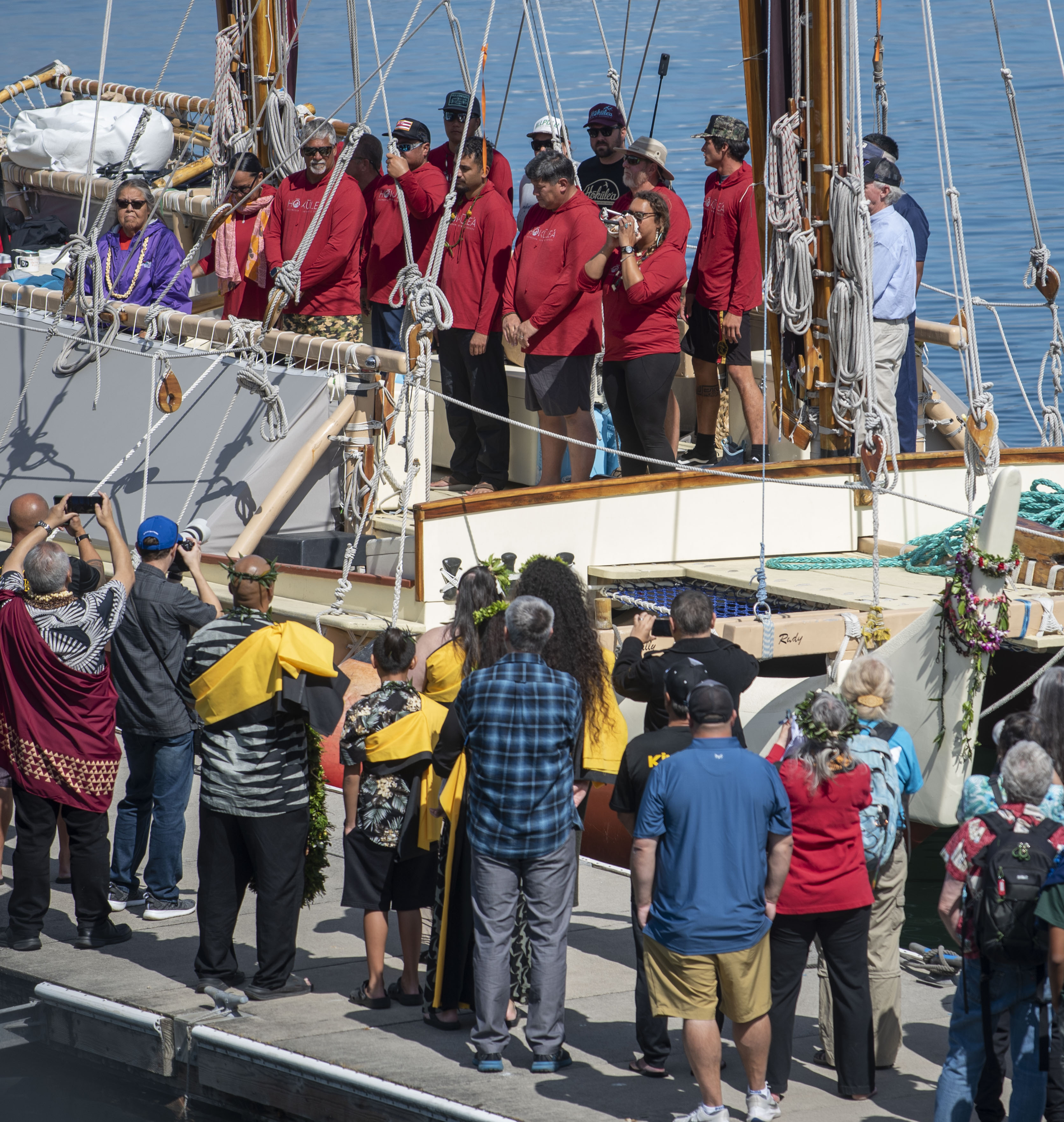 The flotilla then docked at Foss Waterway Seaport and followed landfall protocols before crew members joined the crowd gathered ashore. 