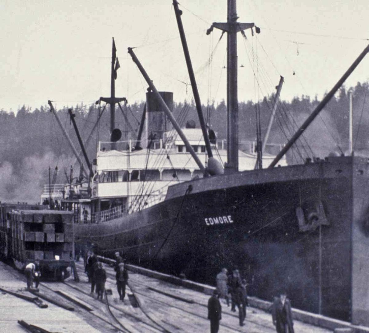 black and white photo of a steamship