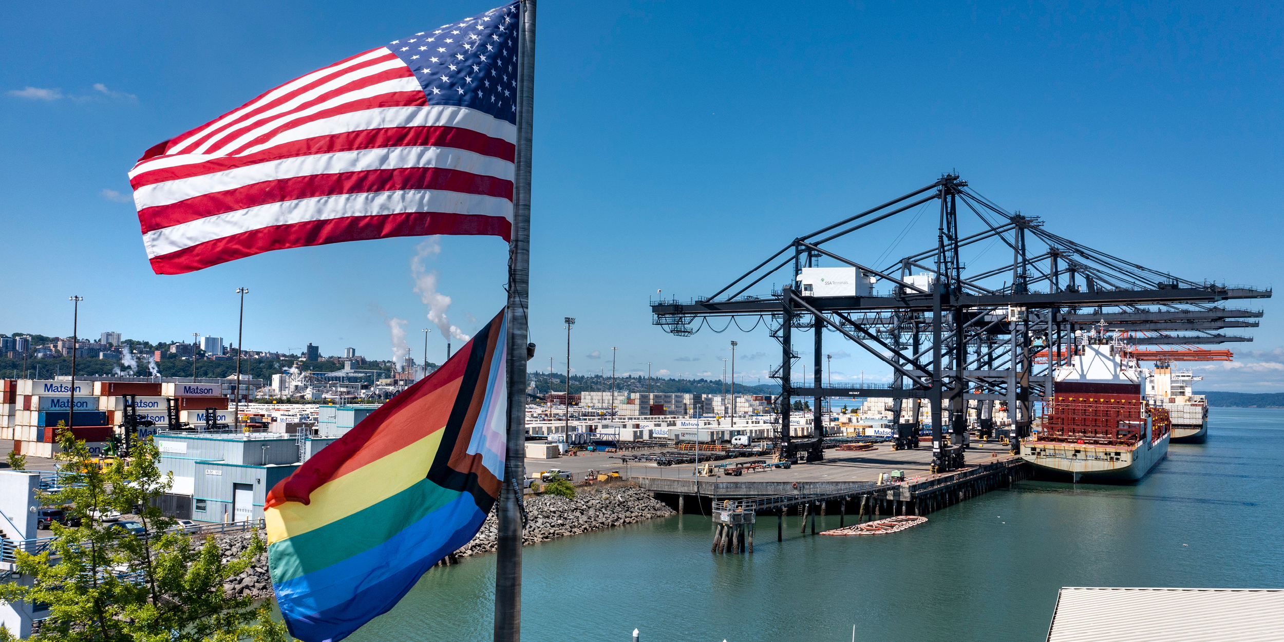 Pride Flag flies over the Port of Tacoma 2023