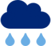 Blue icon of a cloud with three falling rain drops